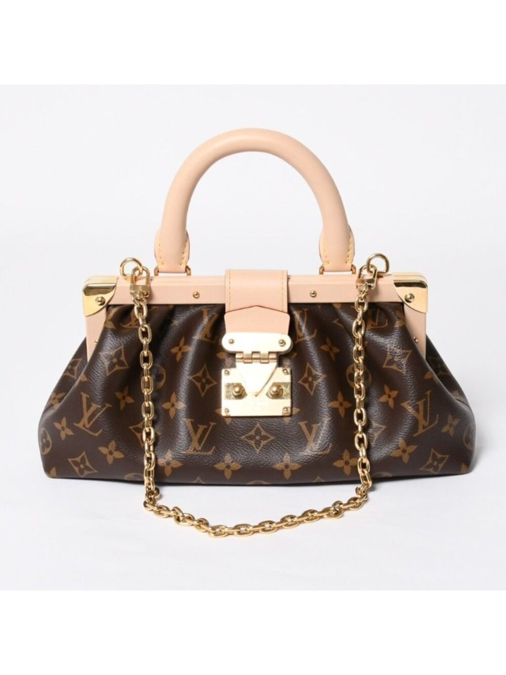 Louis Vuitton Clutch Handbag Chain Shoulder Monogram Canvas Brown Gold